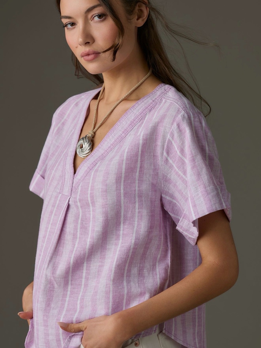 Pilcro Lavender & White Striped V-Neck Top - size M - Anthropologie brand - Picture 5 of 6